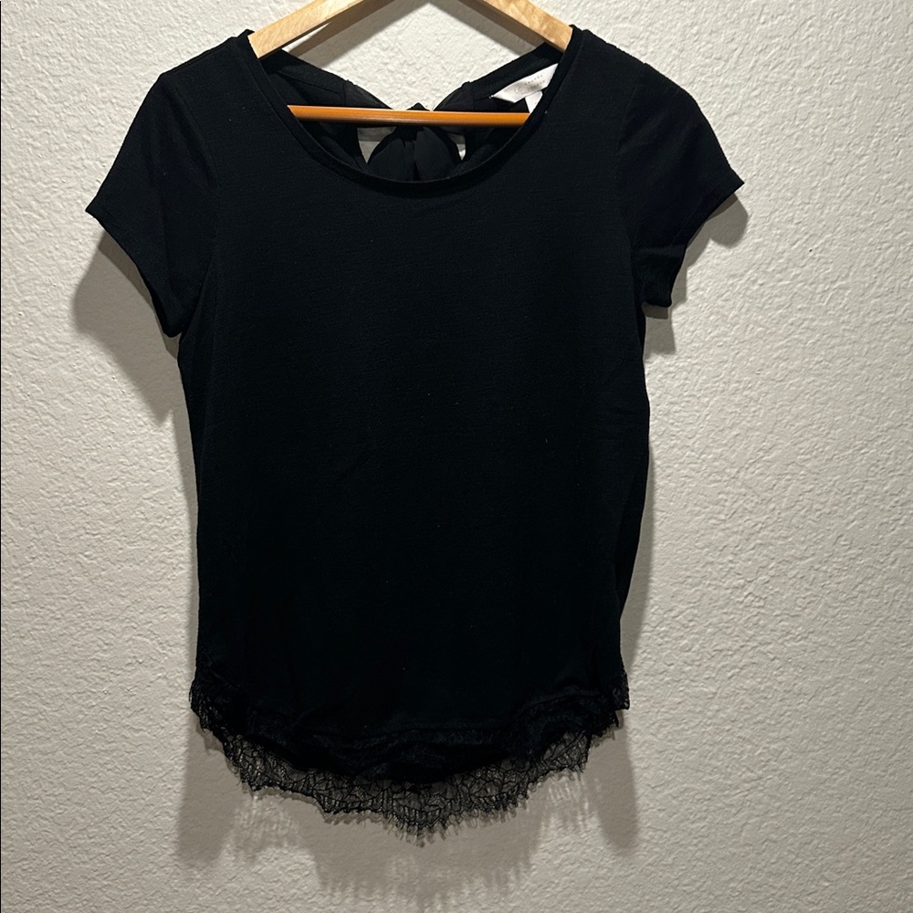 LC Lauren Conrad Black Lace Trim Tie Back Top Small Boho Cottagecore - Picture 7 of 14
